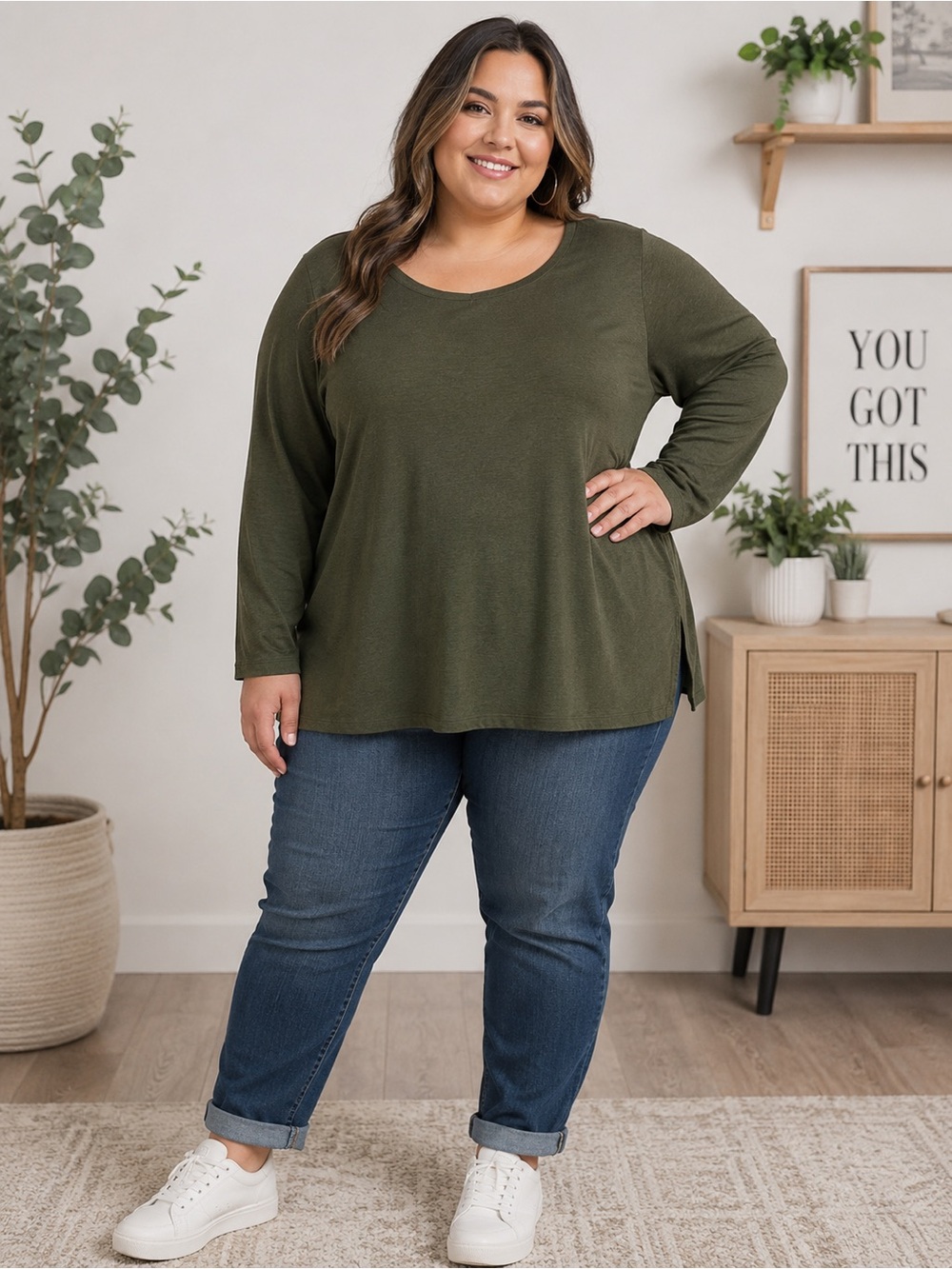 ✨ Terra & Sky Women’s Plus Size 2X Olive Green Long Sleeve Top ✨